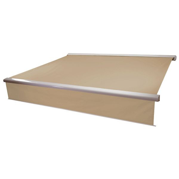 Mendler Elektrische Vollkassetten-Markise T124, 4,5x3m ausfahrbarer Volant, Polyester Creme, 37863+34295+35606