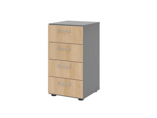 Hammerbacher Schubladenschrank 2OH, 4 Schübe 924S4 BS, Korpus: Graphit / Front: Eiche, 40x41,7x74,8 cm (BxTxH), 4 Schubkästen, Metallgriff, V924S4/G/E/BS