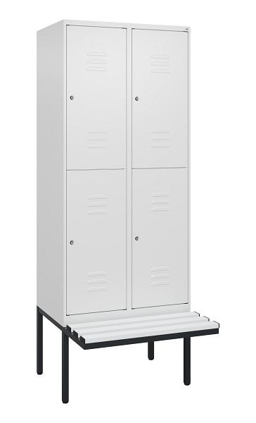 C+P Doppelstöckiger Spind Classic PLUS, 2 Abteile, 2120x800x815mm, 9016/9016, Zylinderschlösser, schwebende Sitzfläche, 0803407-22 S10029