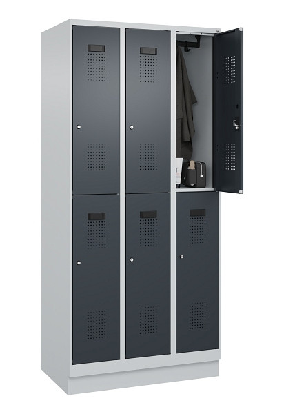 C+P Doppelstöckiger Spind Evolo PLUS, mit Sockel, 6 Fächer, 1950x900x500mm, 7035, Frontfarbe RAL 7016 Anthrazitgrau, Zylinderschloss, 049320-30 S10039