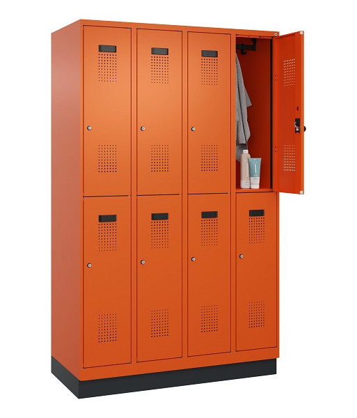 C+P Doppelstöckiger Spind Evolo PLUS, mit Sockel, 8 Fächer, 1950x1200x500mm, 200, Zylinderschloss, 049320-40 S10050