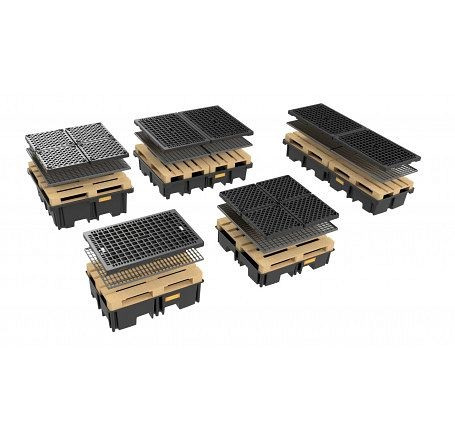 Cemo PE-Palettenauffangwanne 400/4 für 1 Palette 120 x 120 cm, mit PE-Rost, 11278