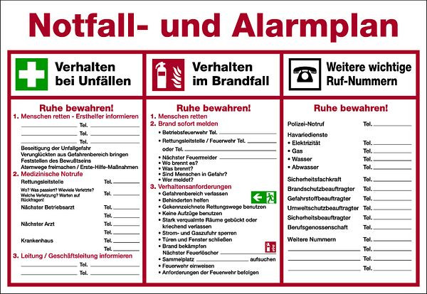 Schilder Klar Aushang Notfall- und Alarmplan, 595x410x1.5 mm Kunststoff, 224/71