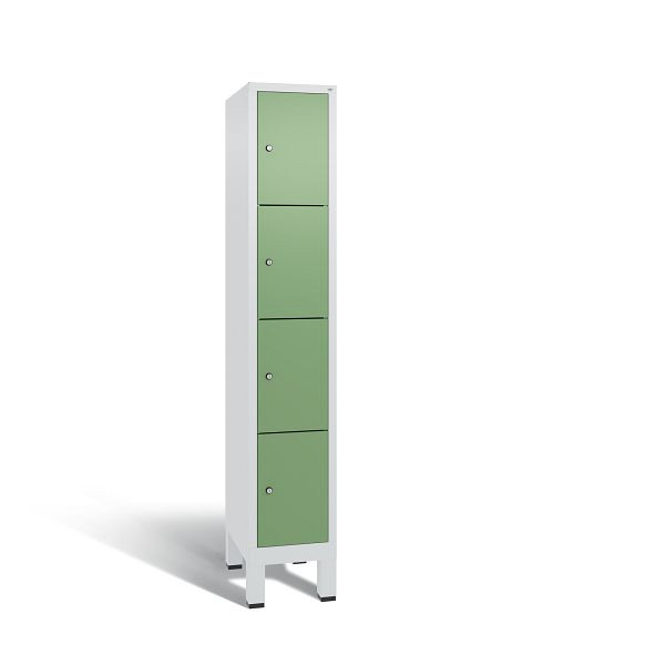 C+P Schließfachschrank Evolo, 4 Fächer, H1850xB320xT500 mm, Grau/Resedagrün, 48010-104 S10163