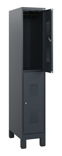 C+P Doppelstöckiger Spind Evolo PLUS, Füße, 2 Fächer, 1630x300x500mm, 7016/7016, Zylinderschloss, 0493105-10 S10043