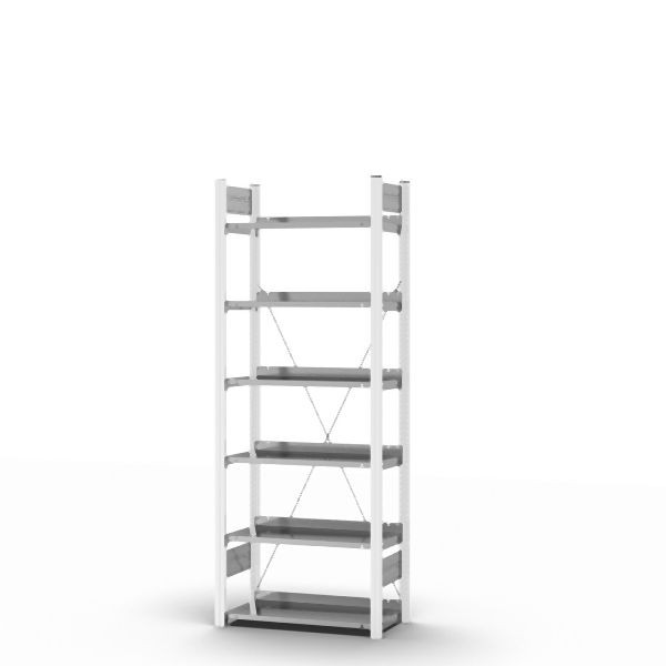 hofe Grundregal, zerlegt, 6 Böden 2000 x 300 x 750 mm, verzinkt Stützprofile - Verkehrsweiß/RAL 9016, HWG20307EX