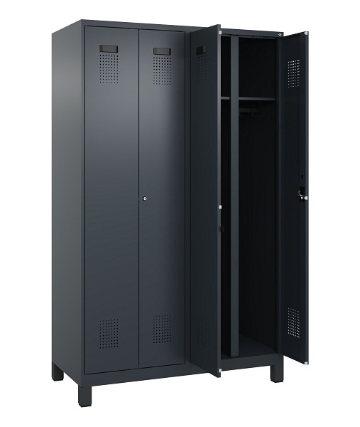 C+P Schwarz-Weiß-Spind Evolo PLUS, mit Füßen, 4 Abteile, 1950x1200x500mm, 7016/7016 Anthrazitgrau, Abteilbreite 300 mm, Schlüssel 2, 049012-40 S10043