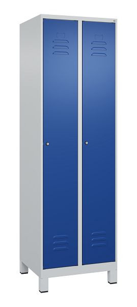 C+P Mehrzweckschrank Classic PLUS, Wäsche-Spind, Füße, 2 Abteile, 1950x600x500mm, 7035/5010, Zylinderschlösser, 080010-20B S10018