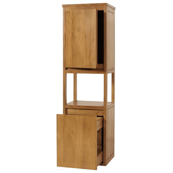 Mendler Teak-Hochschrank HWC-M71, Badschrank Badregal Badezimmer, hochwertiges B-Grade-Teak (Kernholz, 20-30 Jahre), 141x41x36cm, 104496