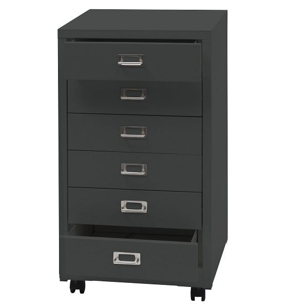 Mendler Rollcontainer HWC-L49, Schubladenschrank Stahlschrank Aktenschrank, Metall 75x40x41cm 6 Schubladen, dunkelgrau, 99460