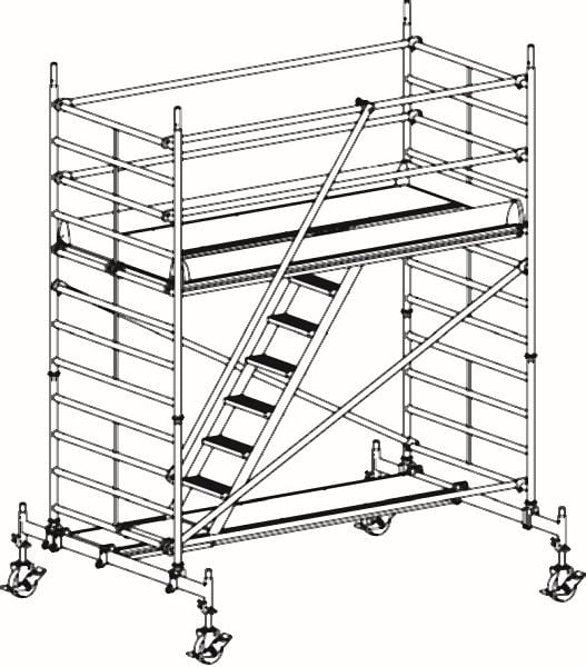 HYMER Treppen-Fahrgerüst mit Fahrtraverse, Bühnenlänge 2,95 m, Rahmenteilbreite 1,50 m, Reichhöhe 4,60 m, 827304