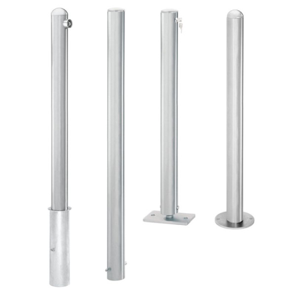 Stein HGS Absperrpfosten -Steel Line-, Heraushebbar, ohne Schloss, zum Einbetonieren, inkl. Bodenhülse, Halbkugelkopf, ohne Ösen, 14186-01-00