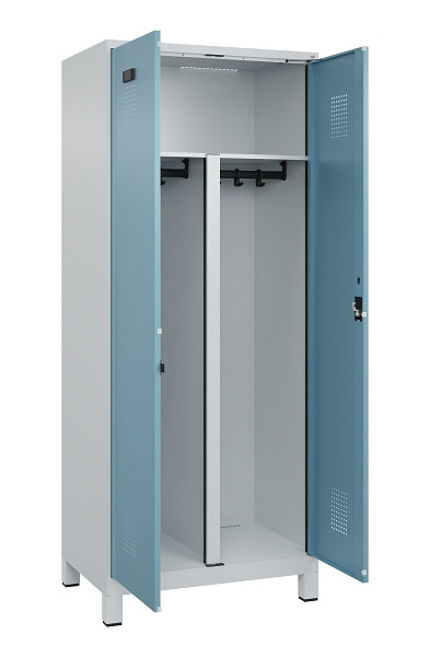 C+P PSA Schwarz-Weiß-Spind Evolo PLUS, mit Füßen, 2 Abteile, 1950x800x500mm, 70, Frontfarbe 2406015 RDS Architekturblau, Zylinderschloss, 049012-22P S10036