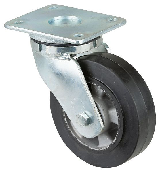BS Rollen Schwerlastrolle, Rad-Breite 50 mm, Rad-Ø 160 mm, Tragfähigkeit 350 kg, Elastik-Reifen schwarz, Radkörper Aluminium, Kugellager, RR100.B80.160