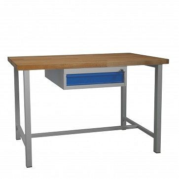 ADB Werkbank mit Einzelschublade, Maße: 1200x600x840mm (BxTxH), Farbe Werktisch: grau, RAL 7035, Farbe Schublade: Lichtblau, RAL 5012, 41941