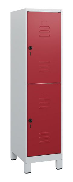 C+P Doppelstöckiger Spind Classic PLUS, Füße, 1630x400x500mm, 7035/3003, Drehriegel, 0803105-12 S10001