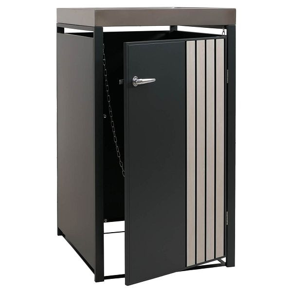 Mendler 1er-Mülltonnenverkleidung HWC-O67, Mülltonnenbox mit Pflanzkasten, Metall 125x68x84cm 35kg, anthrazit Holzoptik hell, 122363