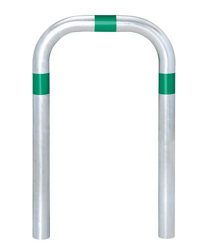 DENIOS Ladesäulen Rammschutz-Bügel, verzinkt, B 500 mm, Ringe grün, zum Einbetonieren, 280-396
