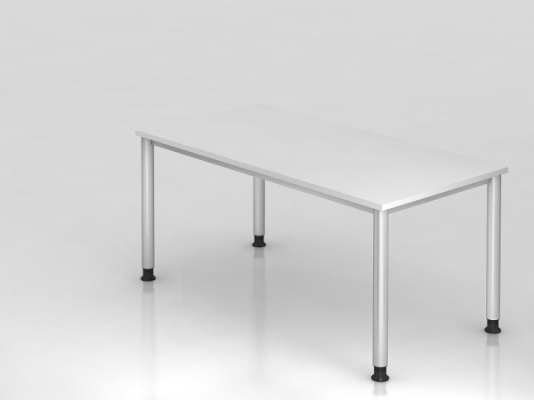 Hammerbacher Schreibtisch 4 Fuß rund 160x80cm Weiß/Silber, Rechteckform, VHS16/W/S