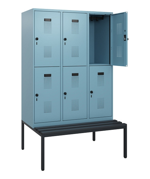 C+P Doppelstöckiger Spind Evolo PLUS, Bank, 6 Fächer, 1950x1200x815mm, 0010/0010, Drehriegel, Sitzfläche Kunststoff, Sitzbank, 0493505-32 S10123
