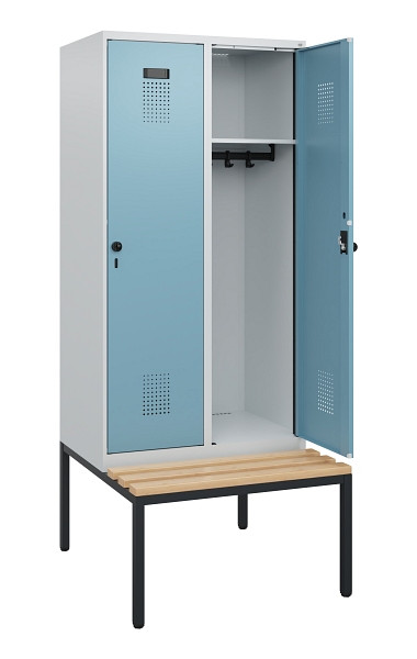 C+P Spind Evolo PLUS, 2 Abteile, 1950x800x815mm, 7035/0010, Drehriegel, Sitzfläche Buche-Hartholz, Sitzbank, 0490505-22 S10009