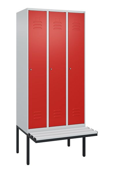 C+P Umkleidespind Classic PLUS, 3 Abteile, 2120x900x815mm, 7035/3020, Zylinderschlösser, je 2 Doppel-Haken, 0800407-30F S10017