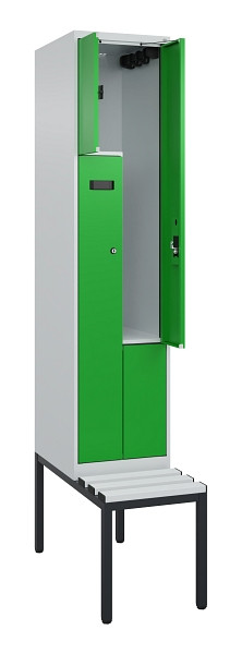 C+P Z-Spind Evolo PLUS, Bank, 2 Fächer, 2120x400x815mm, 7035/6037, Zylinderschloss, Sitzfläche Kunststoff, Sitzbank, 0490537-122 S10092