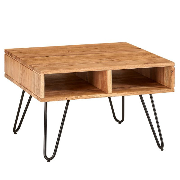 Wohnling Couchtisch 60x60x40 cm Akazie Massivholz/Metall Design Sofatisch Eckig, Stubentisch Holz mit Stauraum, WL6.367