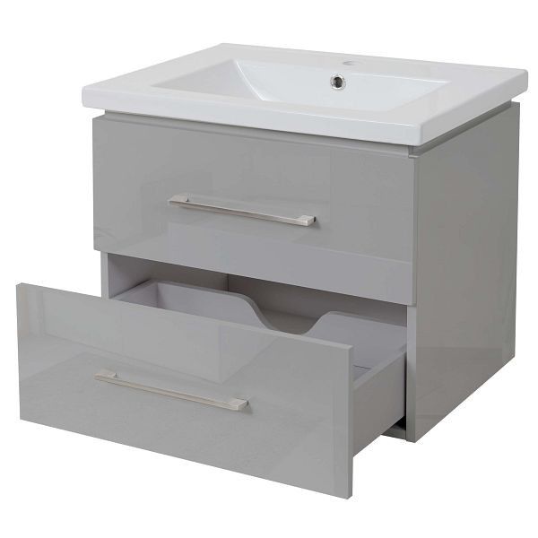 Mendler Premium Waschbecken + Unterschrank HWC-D16, Waschbecken Waschtisch, hochglanz 60cm, grau, 62263+62238
