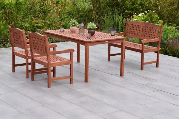 Merxx Lima Set 4-teilig, 2 Lima Sessel, 1 Lima 2er Bank, 1 Tisch, 150 x 90 cm, FSC Eukalyptusholz, 50077-011