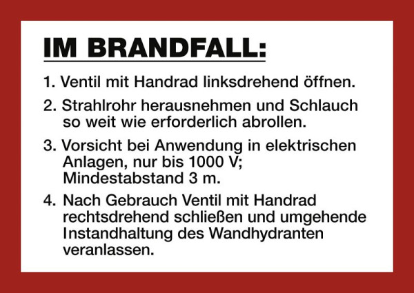 Moedel Anweisung für Wandhydrant Formstabiler Schlauch, Folie, 210x148 mm, 57734