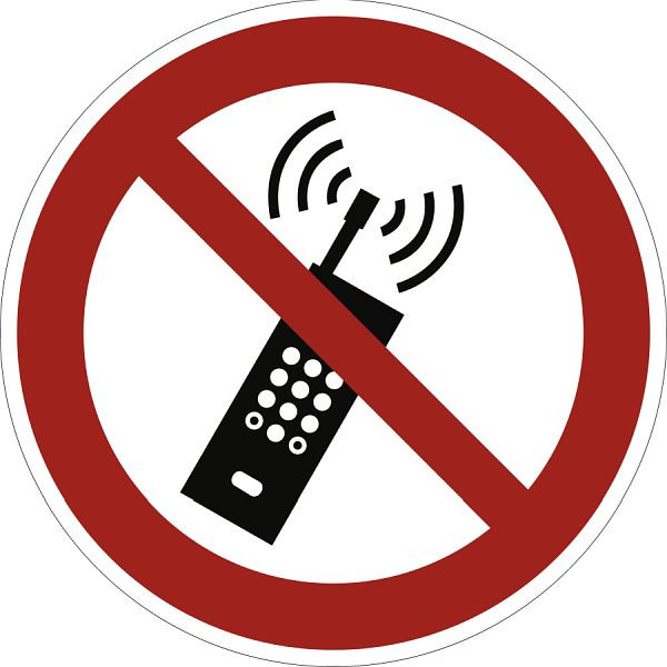 Moedel Eingeschaltete Mobiltelefone verboten ISO 7010, Kunststoff, Ø 200 mm, 58820