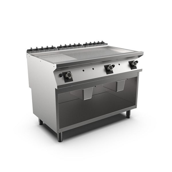Mareno M1-700 Gas-Grillplatte mit 2/3 glatter und 1/3 gerippter Mattchromplatte, 120cm, Standmodell, FT712GMCSG, 171.231