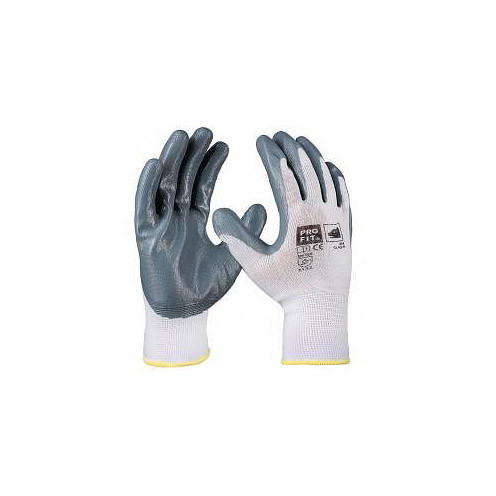 PRO FIT Nitril-Feinstrickhandschuh, weiß / grau, glatte Beschichtung, Größe: 8, VE: 12 Paar, 354-8