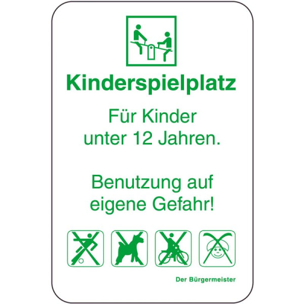 Stein HGS Sonderschild, Kinderspielplatz, Für Kinder unter 12 Jahren, 400 x 600 mm, Text: grün, 14995