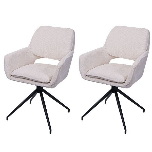 Mendler 2er-Set Esszimmerstuhl HWC-N74, Küchenstuhl, drehbar Auto-Return, Stoff Chenille (490g/m²) Öko-Tex, creme, 108646