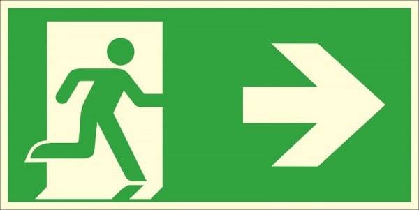 SafetyMarking Fluchtweg-Kombischild, Notausgang rechts, ohne mittlere Lichtkante, BxH 30x15 cm, Aluminium, langnachleuchtend, 15.A1060