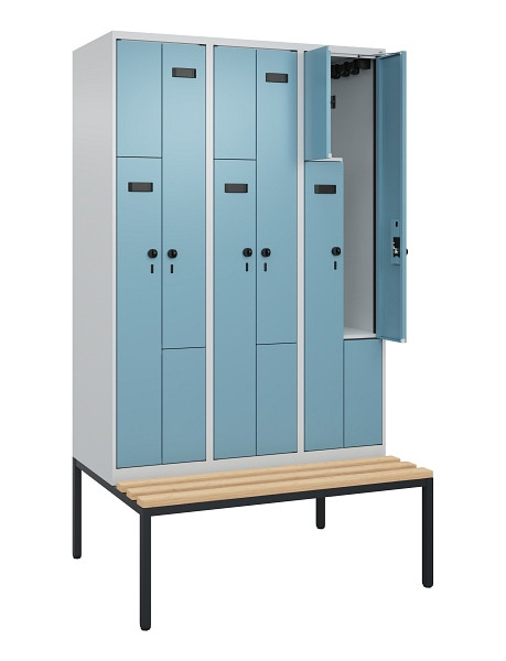C+P Z-Spind Evolo PLUS, Bank, 6 Fächer, 2120x1200x815mm, 7035/0010, Drehriegel, Sitzfläche Buche-Hartholz, Sitzbank, 0490537-326 S10000