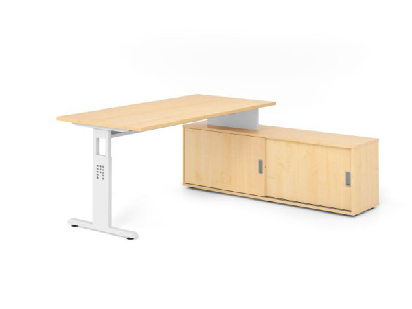 Hammerbacher Aufsatz-Schreibtisch OSE16, 160x80cm, Platte: Ahorn, 25mm dick, T-Fuß Gestell Weiß, Ahorn, VOSE16SB/3/W/3/3
