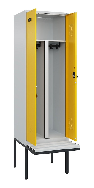 C+P PSA Doppel-Spind Evolo PLUS, Bank, 2 Abteile, 2120x600x815mm, 7035/1023, Drehriegel, Material Sitzfläche Kunststoff, 0490427-20P S10055