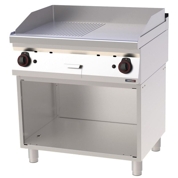 Casselin Snackplatte Gusseisen gerillt glatt mit Unterbau Gas 80 - Linie 700, C7PASFRLG80S