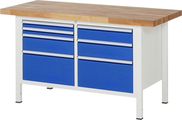 RAU Werkbank Serie 8000 - Modell 8476, B1500 x T700 x H840-1040 mm, Systemunterbau B1235 x T650 x H800-1000 mm, 03-8476A2-157B4H.11