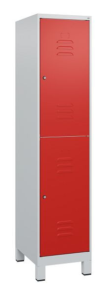 C+P Doppelstöckiger Spind Classic PLUS, Füße, 1800x400x500mm, 7035/3020, Zylinderschlösser, 0803107-12 S10017