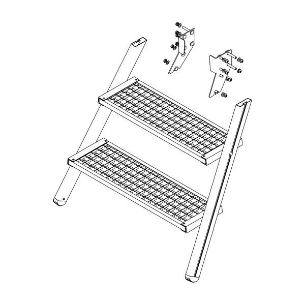 Munk Günzburger Steigtechnik Aufstieg Podesttreppe 3 Stufen inkl. Montagesatz, Stahl-Gitterrost, 800045