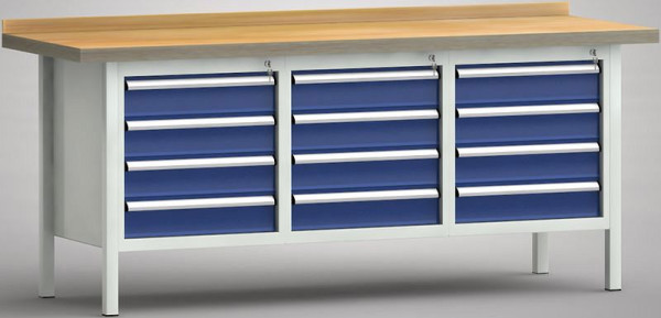 KLW Standard-Werkbank - 2000 x 700 x 900 mm L x T x H (ERGO-Version), links, rechts & mittig 4x125EA, WS247E-2000M40-E7045