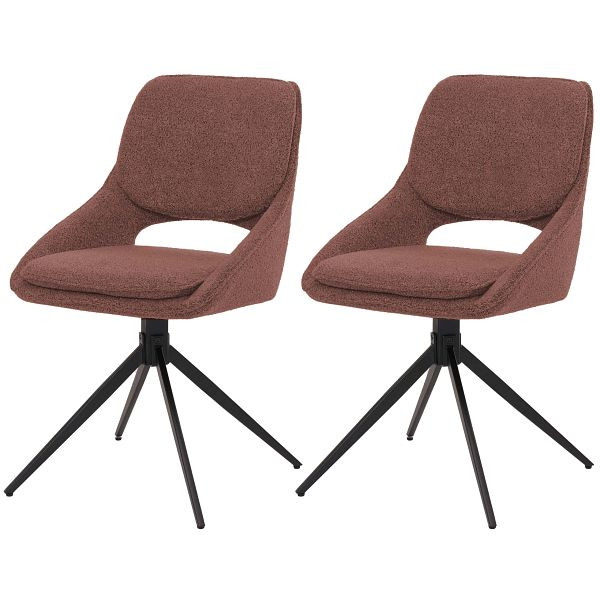 Mendler 2er-Set Esszimmerstuhl HWC-N73, Küchenstuhl, drehbar Auto-Return, Stoff/Textil Boucle (540g/m²) Öko-Tex, braun, 108614