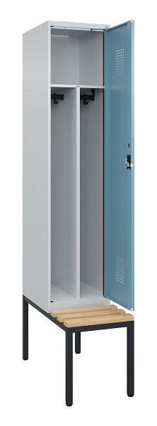 C+P Spind Evolo PLUS, 1 Abteile, 2120x400x815mm, 7035/0010, Haken 4, Zylinderschloss, Sitzfläche Buche-Hartholz, Sitzbank, Trennwand, 0490507-12F S10036