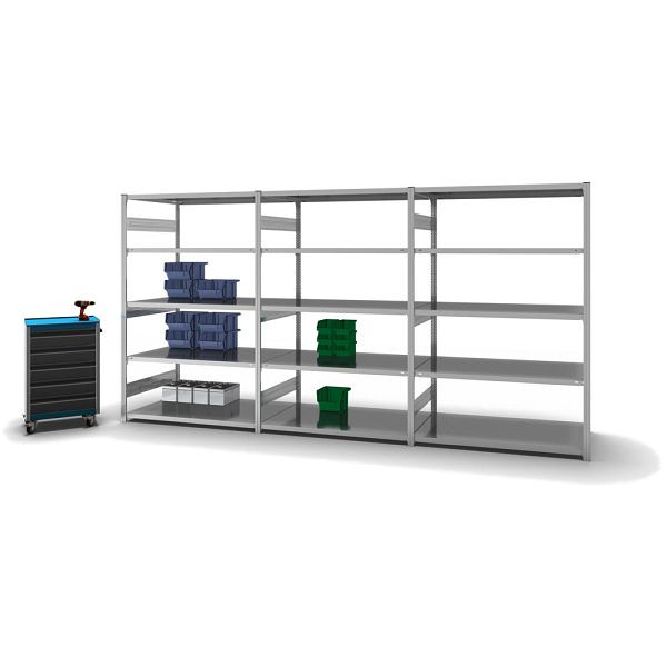 hofe Fachboden-Grundregal, 2000x800x1300 mm, 5 Fachebenen, verzinkt, 330 kg Fachlast, 2100 kg Feldlast, zweiseitige Bedienung, HZG20813AS
