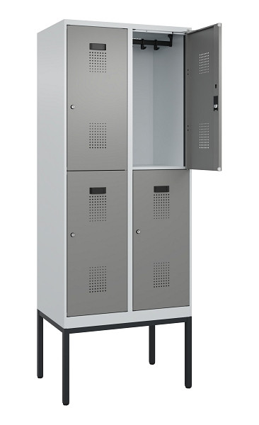 C+P Doppelstock-Spind Evolo PLUS, Gestell, 4 Fächer, 2120x800x500mm, 7035/0004, Zylinderschloss, 0493307-22 S10041