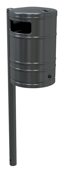 Schake Abfallbehälter 40l mit Ascher, Ø 340mm Höhe 530mm, mit 2 seitlichen Einwurföffnungen, montiert mit Standpfosten, 4124B